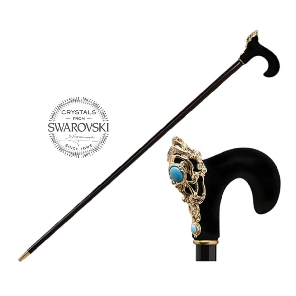 Walking Stick Using Swarovski Crystal Gold Plated 24k WALKING STICKS LUXURY