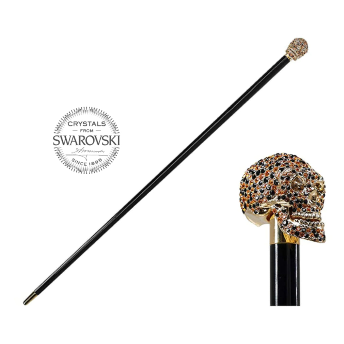 Luxury Walking Stick Swarovski Crystal Gold Plated 24k Skull WALKING STICKS LUXURY