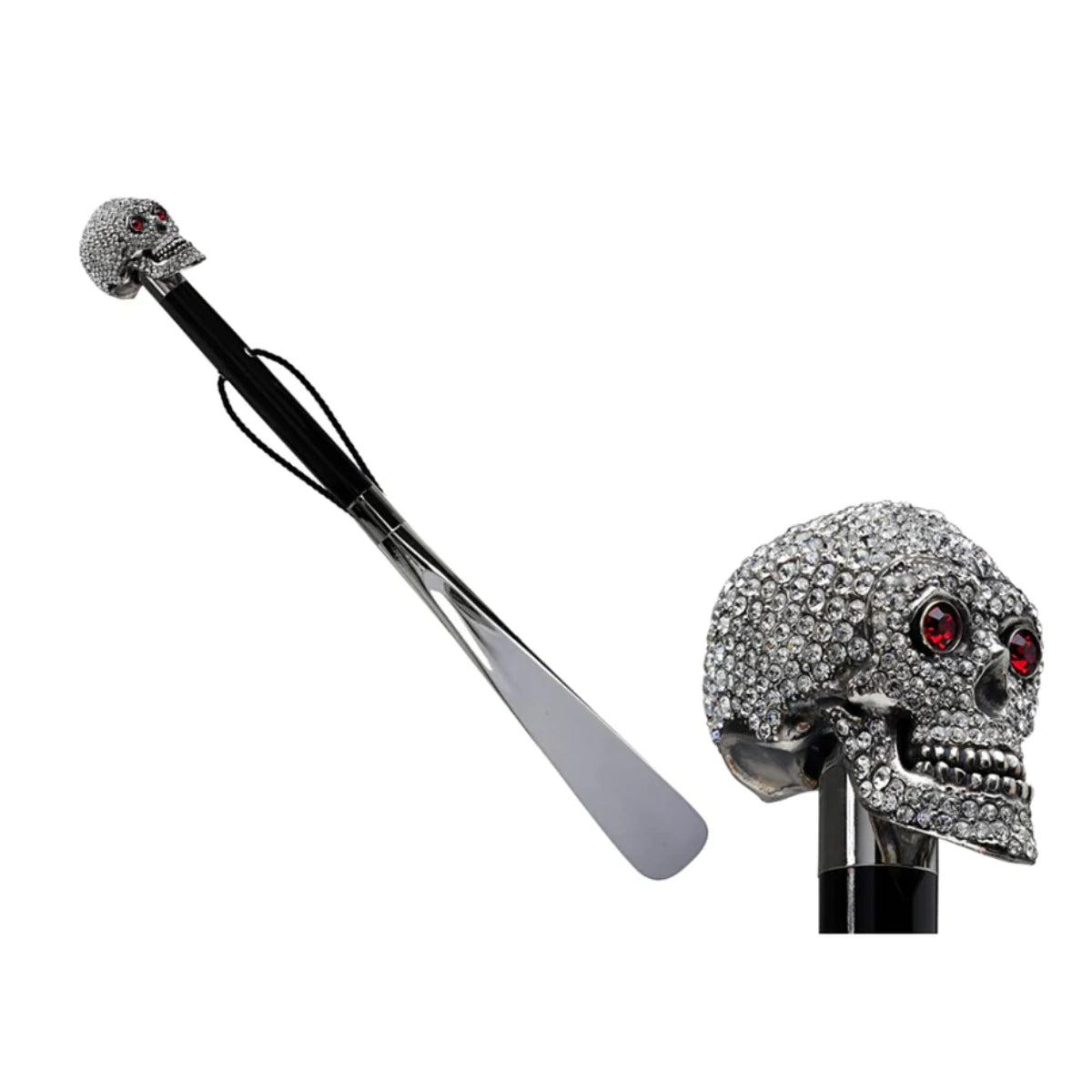 Luxury shoehorn Swarovski Crystal Silver Coated 925 Skull WALKING STICKS LUXURY